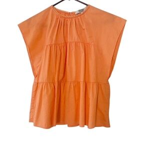Crosby by Mollie Burch Orange Short Sleeve Scalloped Detailed Neckline X-Small
